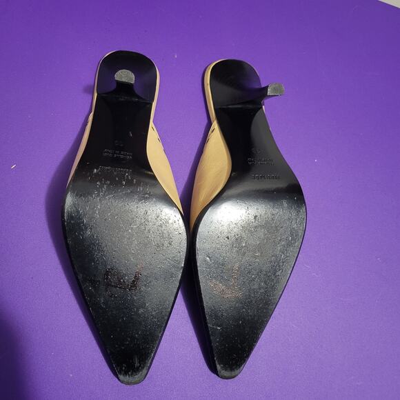 Hermès Tan Leather Stitched Trim Mule Heels, Sz 38 / 7.5 - Picture 15 of 16